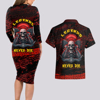 Skull Biker Couples Matching Long Sleeve Bodycon Dress and Hawaiian Shirt Legend Never Die - Wonder Print Shop