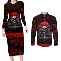 Skull Biker Couples Matching Long Sleeve Bodycon Dress and Long Sleeve Button Shirts Legend Never Die - Wonder Print Shop