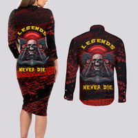Skull Biker Couples Matching Long Sleeve Bodycon Dress and Long Sleeve Button Shirts Legend Never Die - Wonder Print Shop