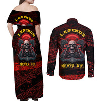 Skull Biker Couples Matching Off Shoulder Maxi Dress and Long Sleeve Button Shirts Legend Never Die - Wonder Print Shop