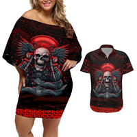 Skull Biker Couples Matching Off Shoulder Short Dress and Hawaiian Shirt Legend Never Die - Wonder Print Shop
