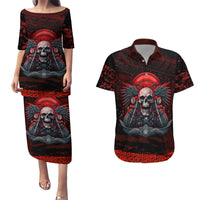 Skull Biker Couples Matching Puletasi Dress and Hawaiian Shirt Legend Never Die - Wonder Print Shop