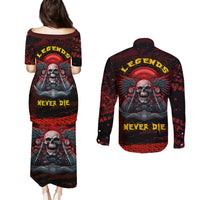 Skull Biker Couples Matching Puletasi Dress and Long Sleeve Button Shirts Legend Never Die - Wonder Print Shop