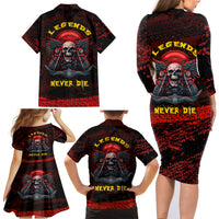 Skull Biker Family Matching Long Sleeve Bodycon Dress and Hawaiian Shirt Legend Never Die - Wonder Print Shop