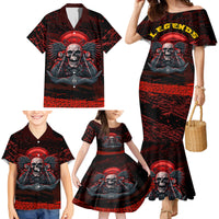 Skull Biker Family Matching Mermaid Dress and Hawaiian Shirt Legend Never Die - Wonder Print Shop