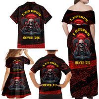 Skull Biker Family Matching Off Shoulder Maxi Dress and Hawaiian Shirt Legend Never Die - Wonder Print Shop