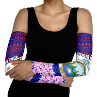 Costa Rica Christmas Arm Sleeves with Santa Claus Pink Orchid Tree National Emblem and Festive Pattern Design - Wonder Print Shop