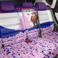 Costa Rica Christmas Back Car Seat Cover with Santa Claus Pink Orchid Tree National Emblem and Festive Pattern Design - Wonder Print Shop