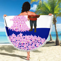 Costa Rica Christmas Beach Blanket with Santa Claus Pink Orchid Tree National Emblem and Festive Pattern Design - Wonder Print Shop