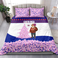 Costa Rica Christmas Bedding Set with Santa Claus Pink Orchid Tree National Emblem and Festive Pattern Design - Wonder Print Shop