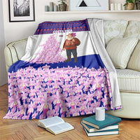 Costa Rica Christmas Blanket with Santa Claus Pink Orchid Tree National Emblem and Festive Pattern Design - Wonder Print Shop