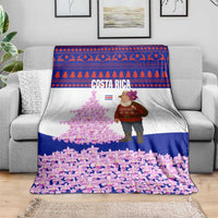 Costa Rica Christmas Blanket with Santa Claus Pink Orchid Tree National Emblem and Festive Pattern Design - Wonder Print Shop