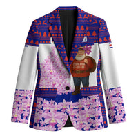 Costa Rica Christmas Blazer with Santa Claus Pink Orchid Tree National Emblem and Festive Pattern Design - Wonder Print Shop