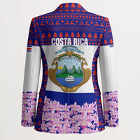 Costa Rica Christmas Blazer with Santa Claus Pink Orchid Tree National Emblem and Festive Pattern Design - Wonder Print Shop