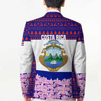 Costa Rica Christmas Blazer with Santa Claus Pink Orchid Tree National Emblem and Festive Pattern Design - Wonder Print Shop