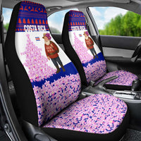 Costa Rica Christmas Car Seat Cover with Santa Claus Pink Orchid Tree National Emblem and Festive Pattern Design - Wonder Print Shop