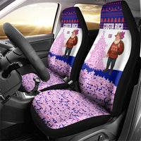 Costa Rica Christmas Car Seat Cover with Santa Claus Pink Orchid Tree National Emblem and Festive Pattern Design - Wonder Print Shop