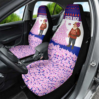 Costa Rica Christmas Car Seat Cover with Santa Claus Pink Orchid Tree National Emblem and Festive Pattern Design - Wonder Print Shop