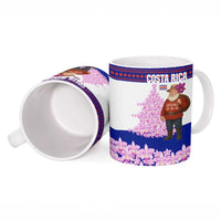 Costa Rica Christmas Ceramic Mug with Santa Claus Pink Orchid Tree National Emblem and Festive Pattern Design - Wonder Print Shop