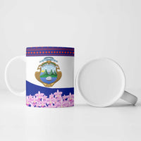 Costa Rica Christmas Ceramic Mug with Santa Claus Pink Orchid Tree National Emblem and Festive Pattern Design - Wonder Print Shop