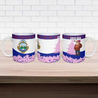 Costa Rica Christmas Ceramic Mug with Santa Claus Pink Orchid Tree National Emblem and Festive Pattern Design - Wonder Print Shop
