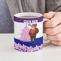 Costa Rica Christmas Ceramic Mug with Santa Claus Pink Orchid Tree National Emblem and Festive Pattern Design - Wonder Print Shop