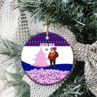 Costa Rica Christmas Ceramic Ornament with Santa Claus Pink Orchid Tree National Emblem and Festive Pattern Design - Wonder Print Shop