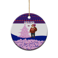 Costa Rica Christmas Ceramic Ornament with Santa Claus Pink Orchid Tree National Emblem and Festive Pattern Design - Wonder Print Shop