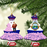 Costa Rica Christmas Ceramic Ornament with Santa Claus Pink Orchid Tree National Emblem and Festive Pattern Design - Wonder Print Shop