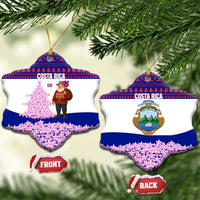 Costa Rica Christmas Ceramic Ornament with Santa Claus Pink Orchid Tree National Emblem and Festive Pattern Design - Wonder Print Shop