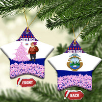 Costa Rica Christmas Ceramic Ornament with Santa Claus Pink Orchid Tree National Emblem and Festive Pattern Design - Wonder Print Shop