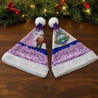 Costa Rica Christmas Santa Hat with Santa Claus Pink Orchid Tree National Emblem and Festive Pattern Design - Wonder Print Shop
