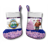 Costa Rica Christmas Stocking with Santa Claus Pink Orchid Tree National Emblem and Festive Pattern Design - Wonder Print Shop