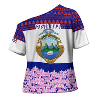 Costa Rica Christmas Cross Shoulder Shirt with Santa Claus Pink Orchid Tree National Emblem and Festive Pattern Design - Wonder Print Shop