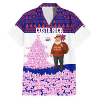 Costa Rica Christmas Family Matching Mermaid Dress and Hawaiian Shirt with Santa Claus Pink Orchid Tree National Emblem and Festive Pattern Design - Wonder Print Shop