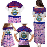 Costa Rica Christmas Family Matching Puletasi and Hawaiian Shirt with Santa Claus Pink Orchid Tree National Emblem and Festive Pattern Design - Wonder Print Shop