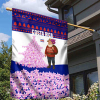 Costa Rica Christmas Garden Flag with Santa Claus Pink Orchid Tree National Emblem and Festive Pattern Design - Wonder Print Shop