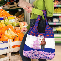 Costa Rica Christmas Grocery Bag with Santa Claus Pink Orchid Tree National Emblem and Festive Pattern Design - Wonder Print Shop