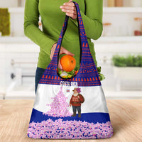Costa Rica Christmas Grocery Bag with Santa Claus Pink Orchid Tree National Emblem and Festive Pattern Design - Wonder Print Shop