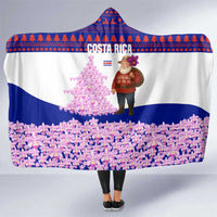 Costa Rica Christmas Hooded Blanket with Santa Claus Pink Orchid Tree National Emblem and Festive Pattern Design - Wonder Print Shop