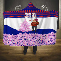 Costa Rica Christmas Hooded Blanket with Santa Claus Pink Orchid Tree National Emblem and Festive Pattern Design - Wonder Print Shop