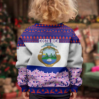 Costa Rica Christmas Kid Ugly Christmas Sweater with Santa Claus Pink Orchid Tree National Emblem and Festive Pattern Design - Wonder Print Shop