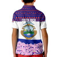 Costa Rica Christmas Kid Polo Shirt with Santa Claus Pink Orchid Tree National Emblem and Festive Pattern Design - Wonder Print Shop