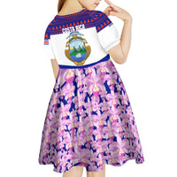 Costa Rica Christmas Kid Short Sleeve Dress with Santa Claus Pink Orchid Tree National Emblem and Festive Pattern Design - Wonder Print Shop
