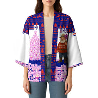 Costa Rica Christmas Kimono with Santa Claus Pink Orchid Tree National Emblem and Festive Pattern Design - Wonder Print Shop