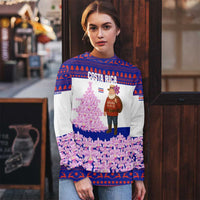 Costa Rica Christmas Ugly Christmas Sweater with Santa Claus Pink Orchid Tree National Emblem and Festive Pattern Design - Wonder Print Shop