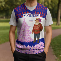 Costa Rica Christmas Knitted V-Neck Vest with Santa Claus Pink Orchid Tree National Emblem and Festive Pattern Design - Wonder Print Shop