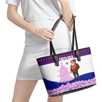 Costa Rica Christmas Leather Tote Bag with Santa Claus Pink Orchid Tree National Emblem and Festive Pattern Design - Wonder Print Shop