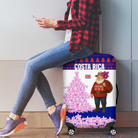 Costa Rica Christmas Luggage Cover with Santa Claus Pink Orchid Tree National Emblem and Festive Pattern Design - Wonder Print Shop