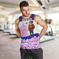 Costa Rica Christmas Men Tank Top with Santa Claus Pink Orchid Tree National Emblem and Festive Pattern Design - Wonder Print Shop